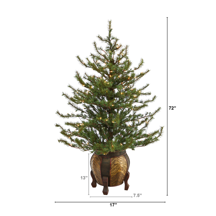 Mountain Pine Artificial Christmas Tree Clear Lights Planter - Image 2