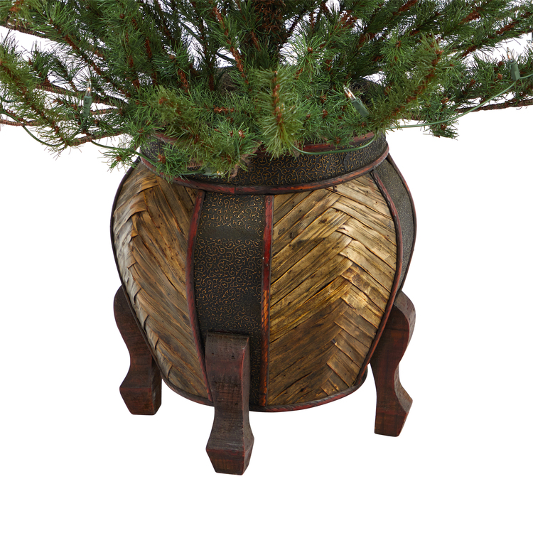 Mountain Pine Artificial Christmas Tree Clear Lights Planter - Image 6