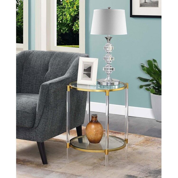Convenience Concepts Royal Crest 2 Tier Acrylic Glass End Table, Rose Gold/Glass - Image 2
