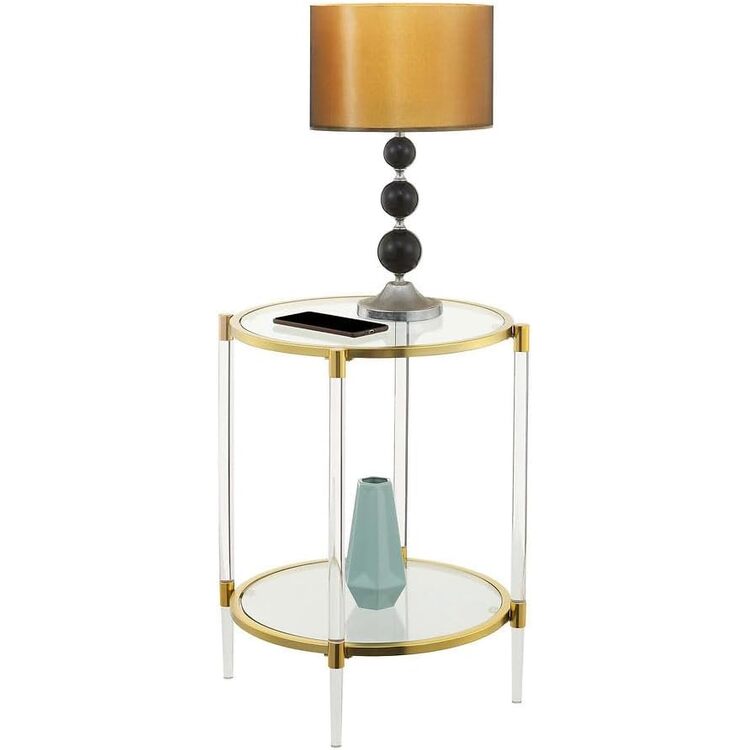 Convenience Concepts Royal Crest 2 Tier Acrylic Glass End Table, Rose Gold/Glass - Image 4