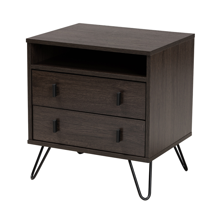 Baxton Studio Glover Modern and Contemporary Dark Brown Finished Wood and Rose Gold-Tone Finished Metal 2-Drawer Nightstand image - 1