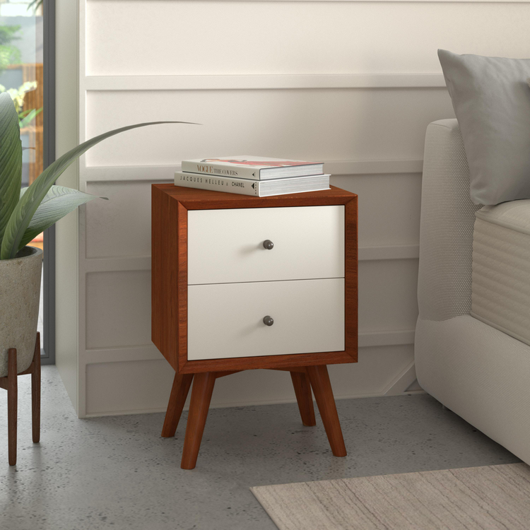 Alpine Furniture Mid Century Modern Nightstand - 2 Drawer Bedside Table - Image 5
