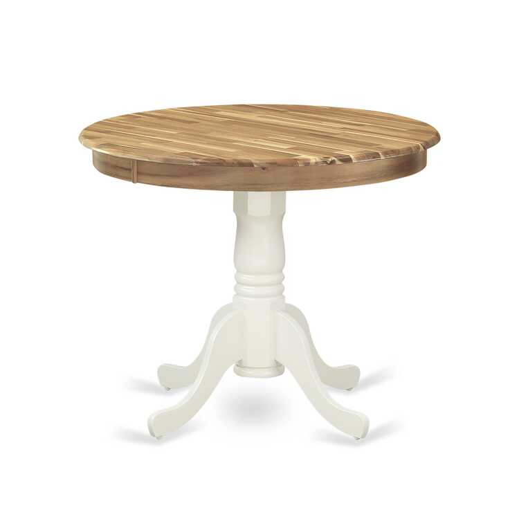East West Furniture AMT-NLW-TP Antique Dining Table - a Round Wooden Table Top with Pedestal Base, 36x36 Inch, Natural & Linen White - Image 2