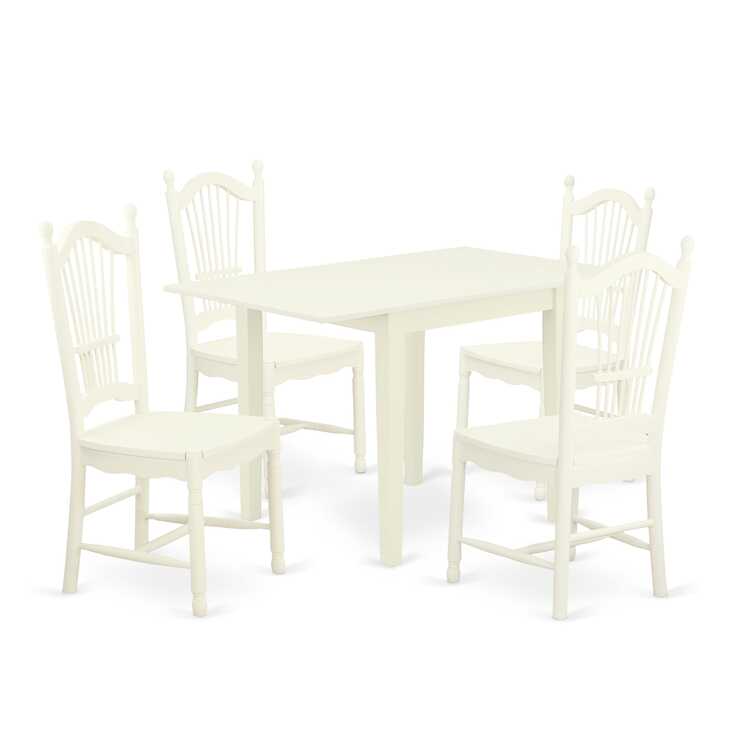 5 Piece Dining Set - Rectangle Table & 4 Chairs - Linen White ...