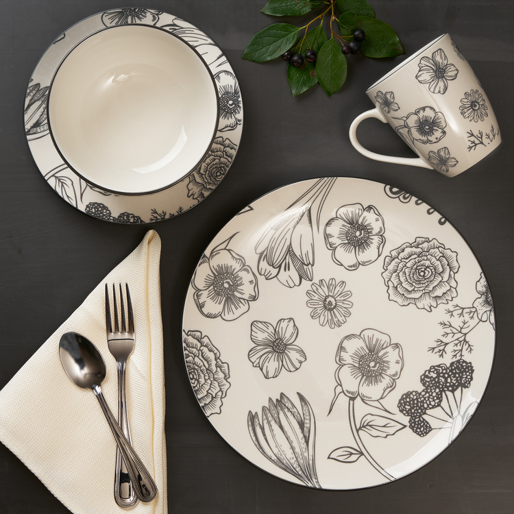 White Floral Porcelain Dinnerware Set 16pc - DOTCOM Specialty Line - Image 2
