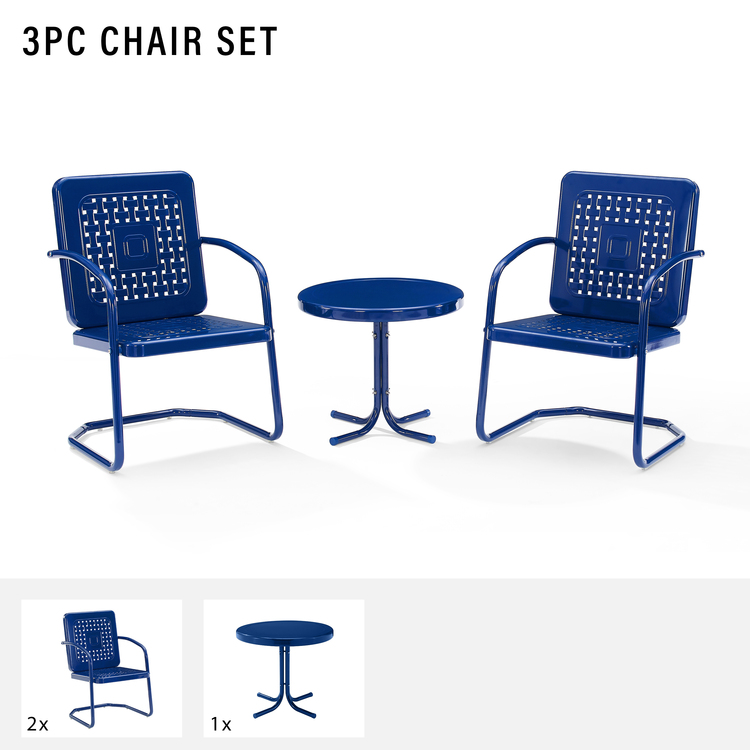 Crosley Bates 3Pc Outdoor Metal Armchair Set with Side Table & 2 Armchairs - Image 2