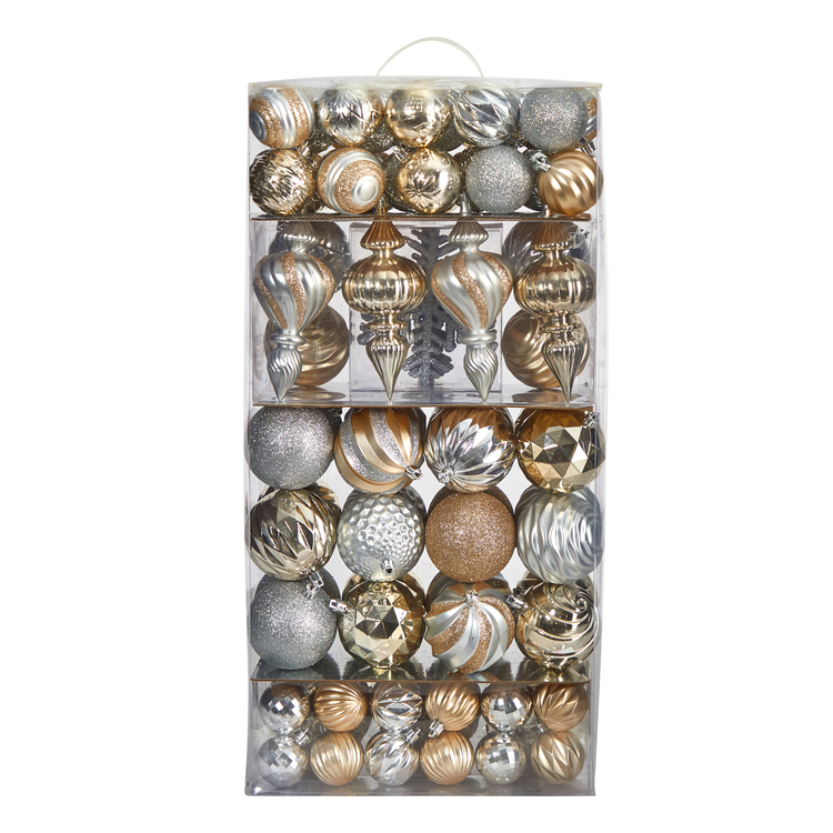 Nearly Natural Holiday Deluxe Shatterproof, 81 Count Christmas Tree Ornament Box Set, Re-Useable Container - Image 4