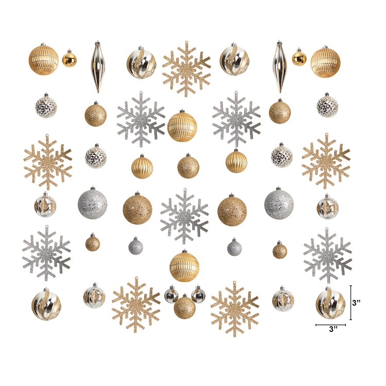 Nearly Natural Holiday Deluxe Shatterproof, 60 Count Christmas Tree Ornament Box Set, Re-Useable Container - Image 2