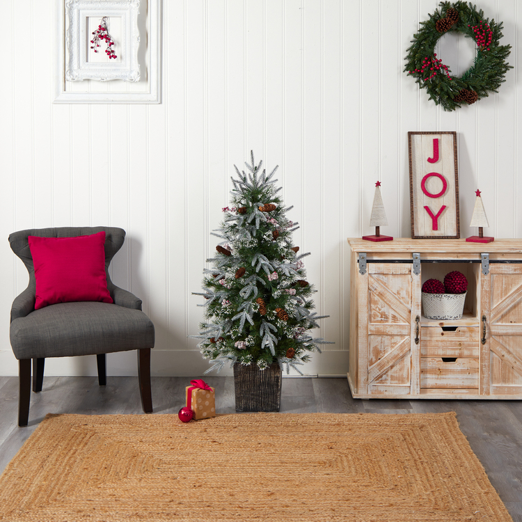 Nearly Natural 4ft. Frosted Artificial Christmas Tree Pre-Lit with 105 LED lights and Berries in Decorative Planter - Image 10