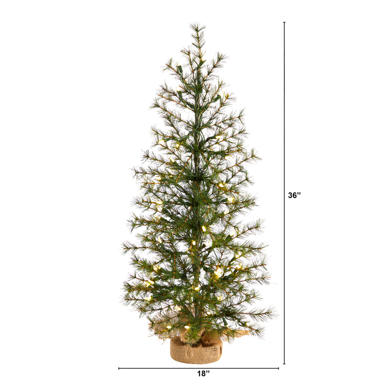 Nearly Natural 3ft. Artificial Christmas Tree with 50 Clear LED Lights Set in a Burlap Base - Image 2