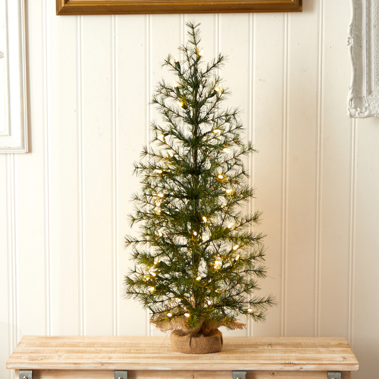 Nearly Natural 3ft. Artificial Christmas Tree with 50 Clear LED Lights Set in a Burlap Base - Image 7