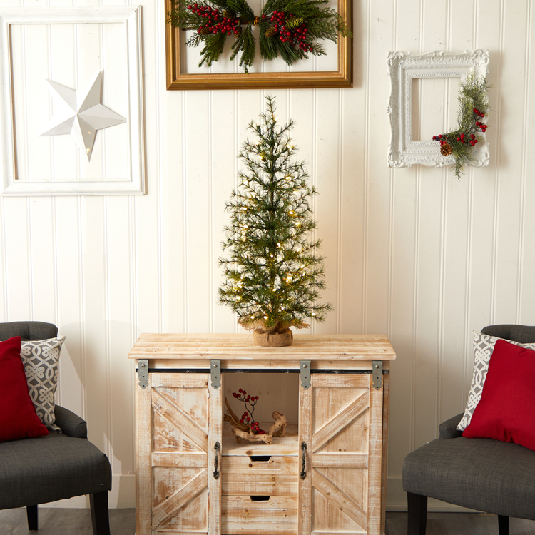 Nearly Natural 3ft. Artificial Christmas Tree with 50 Clear LED Lights Set in a Burlap Base - Image 9