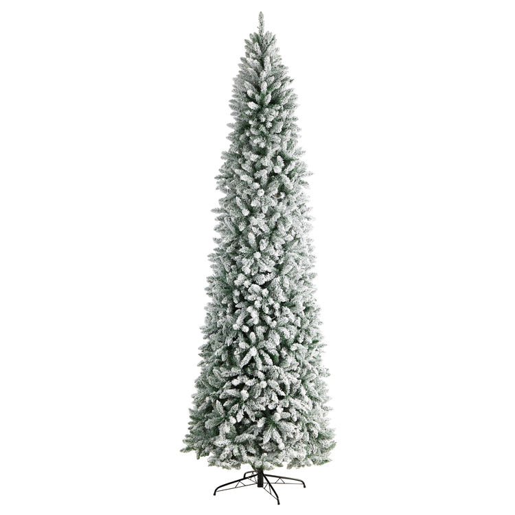 Nearly Natural 10ft. Slim Flocked Montreal Fir Artificial Christmas Tree with 800 Warm White LED Lights and 2420 Bendable Branches - Image 3
