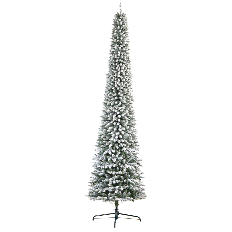 Nearly Natural 11ft. Flocked Pencil Artificial Christmas Tree with 850 Clear Lights and 1435 Bendable Branches - Image 3