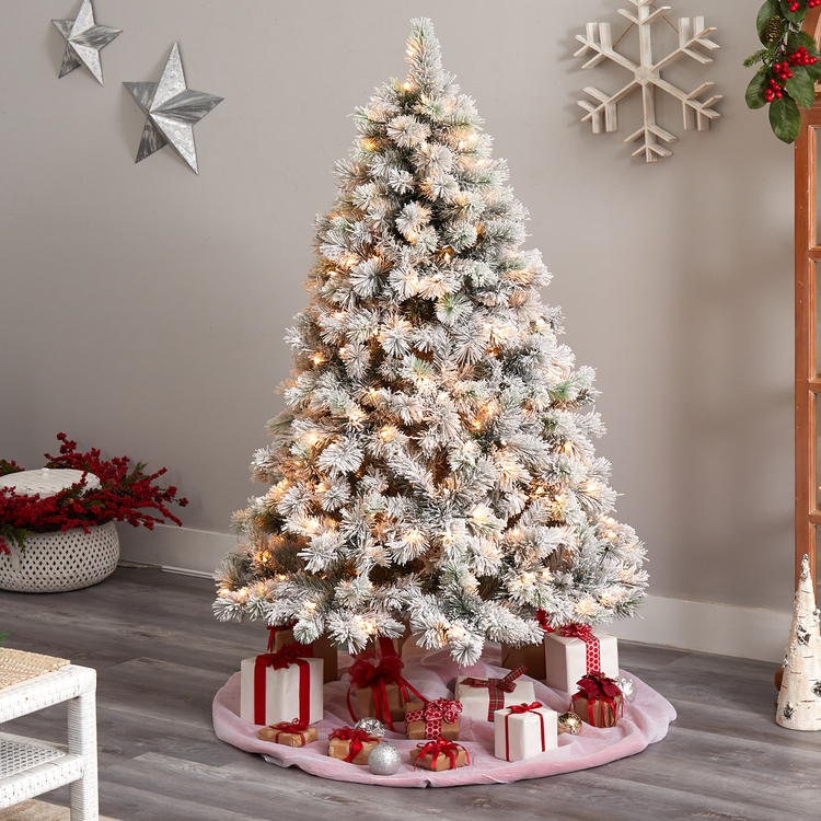 Nearly Natural 6ft. Flocked Oregon Pine Artificial Christmas Tree with 300 Clear Lights and 551 Bendable Branches - Image 7