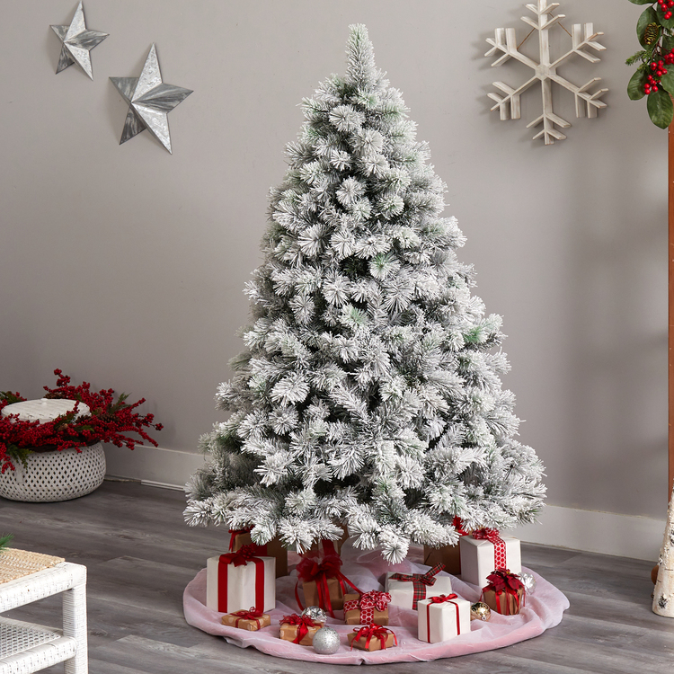 Nearly Natural 6ft. Flocked Oregon Pine Artificial Christmas Tree with 300 Clear Lights and 551 Bendable Branches - Image 8