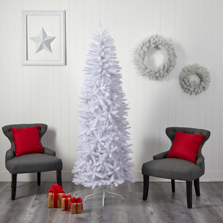 Nearly Natural 7ft. Slim White Artificial Christmas Tree with 300 Warm White LED Lights and 955 Bendable Branches - Image 8