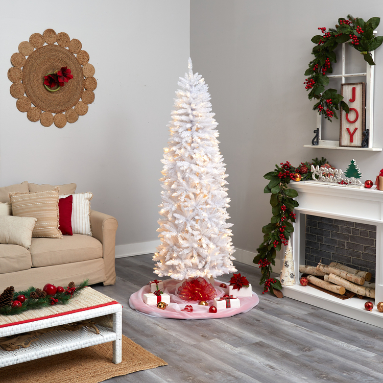 Nearly Natural 7ft. Slim White Artificial Christmas Tree with 300 Warm White LED Lights and 955 Bendable Branches - Image 9