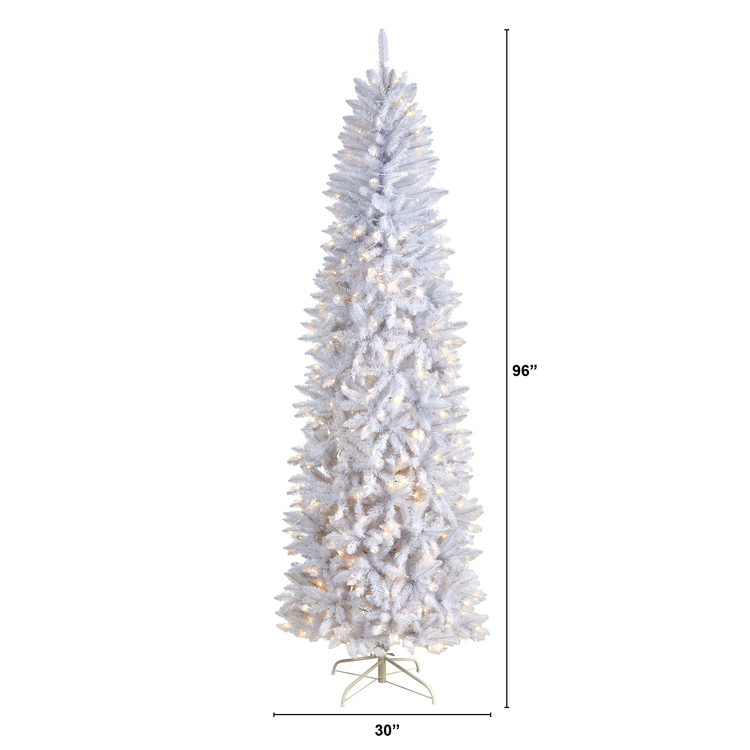 Nearly Natural 8ft. Slim White Artificial Christmas Tree with 400 Warm White LED Lights and 1348 Bendable Branches - Image 2