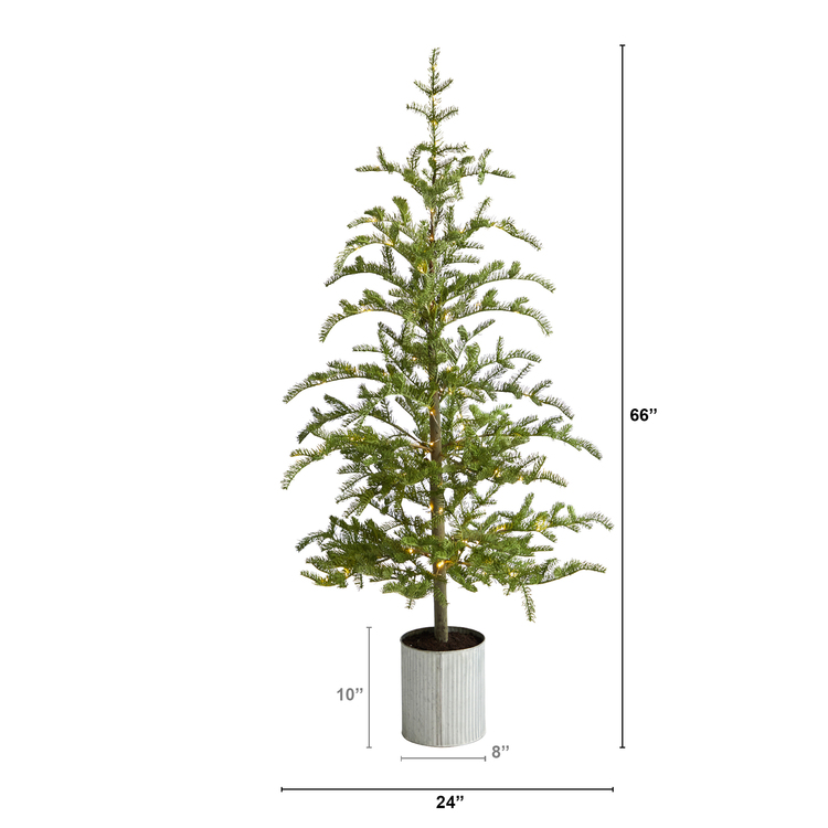 Nearly Natural 5.5ft. Pre-Lit Pine Artificial Christmas Tree in Decorative Planter with 150 Lights - Image 2