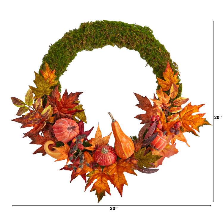 20” Autumn Pumpkin, Gourd and Fall Maple Leaf Artificial Wreath - Thumbnail 5