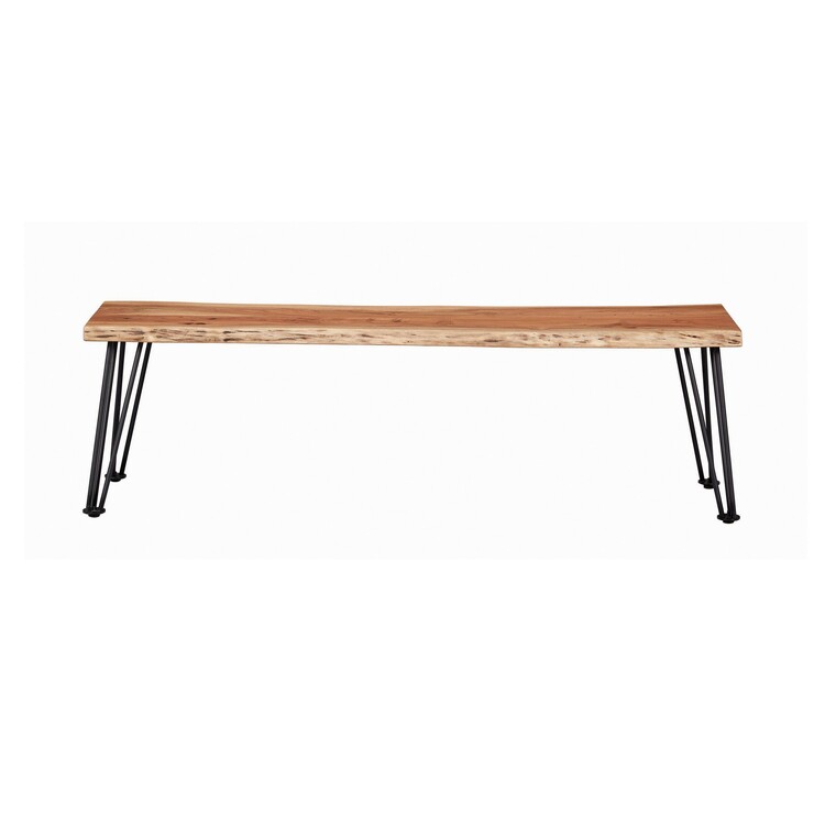 BenJara Wooden Dining Bench with Live Edge Details and Metal Legs - Thumbnail 3