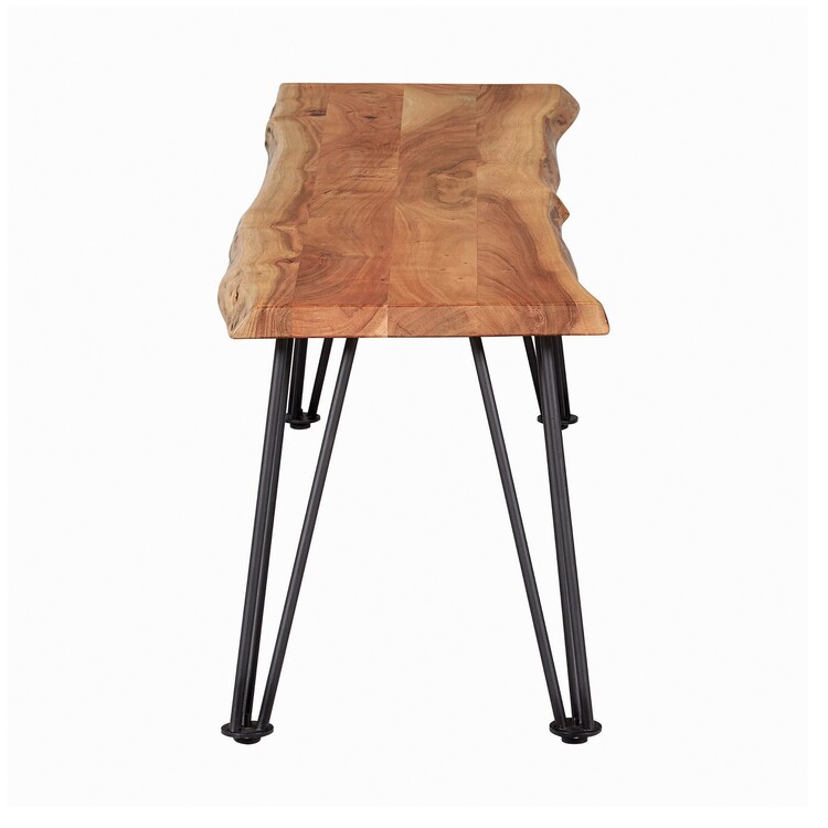 BenJara Wooden Dining Bench with Live Edge Details and Metal Legs