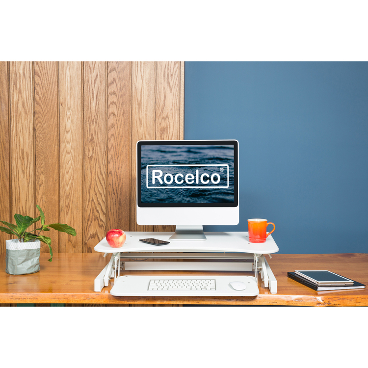 Rocelco Alzascrivania Regolabile EVR: Convertitore Da Seduto A In Piedi, Per 2 Monitor, Con Vassoio Tastiera Ergonomico - 5