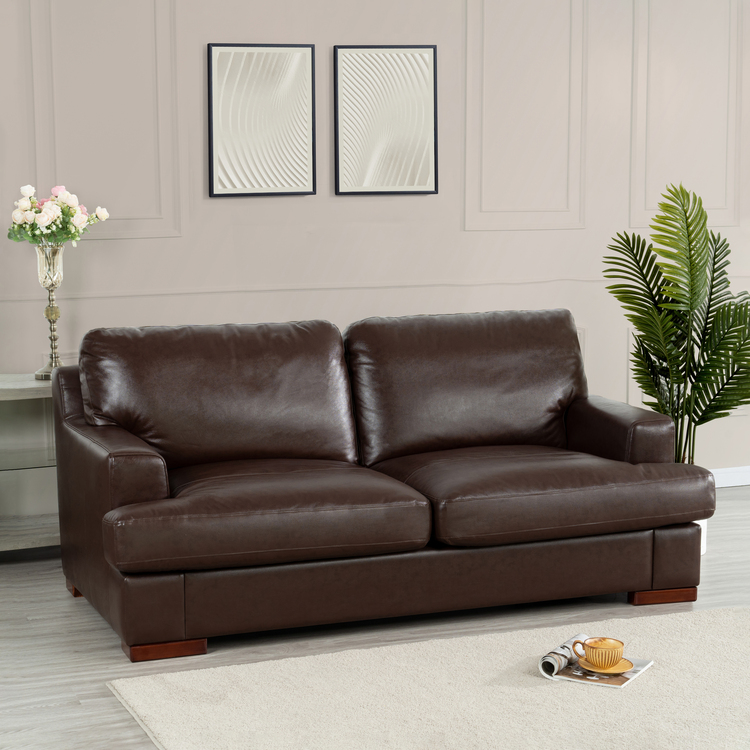 Tan Leather Loveseat For Small Spaces - Siggy image - 1