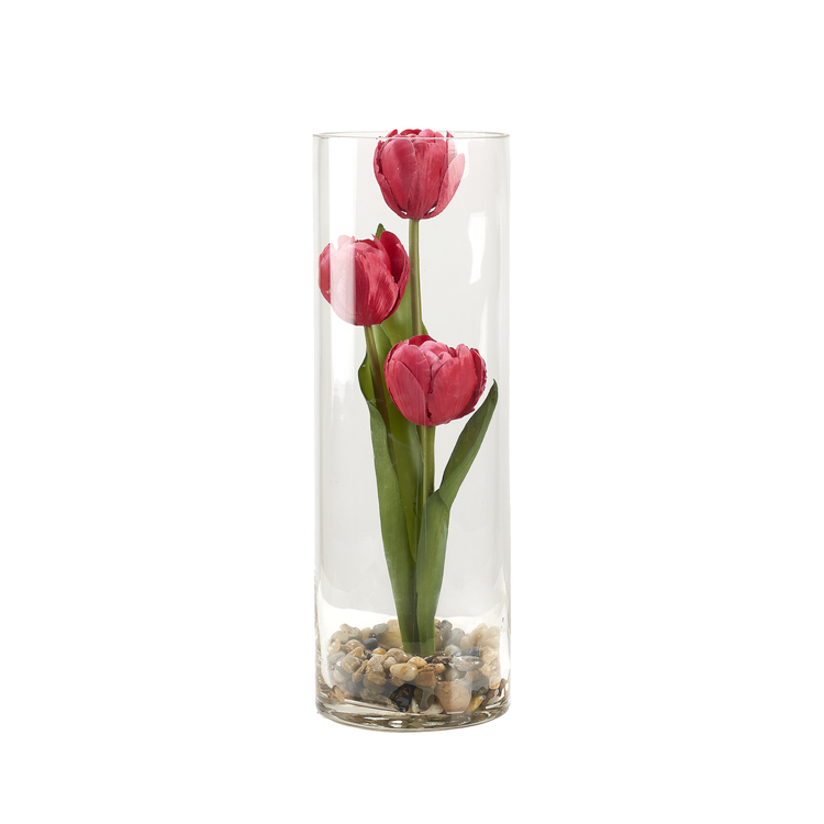 D&W Silks Red Tulips Within Glass Vase image - 1