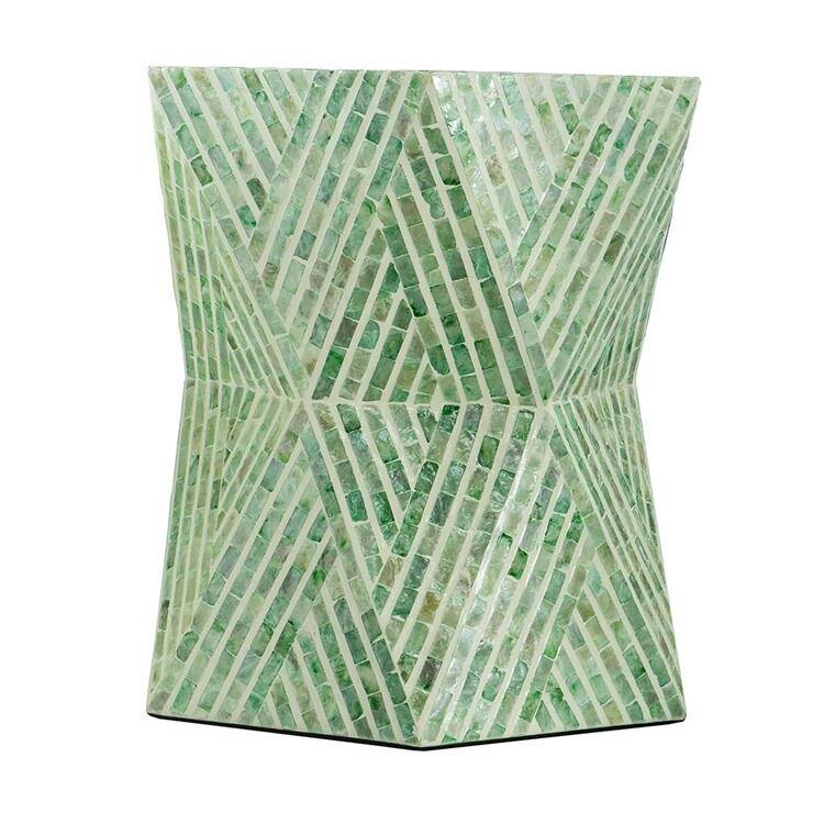 Benjara 20 Inch Stool Table, Capiz Shell Inlay, Hexagonal Geometric ...