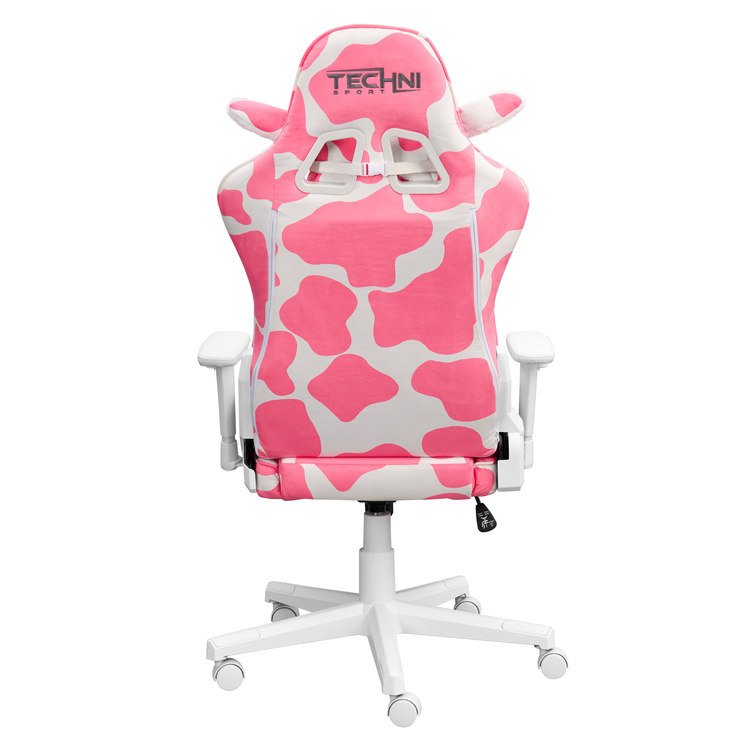 Techni Sport Cow Print Gaming Chair, Pink & White