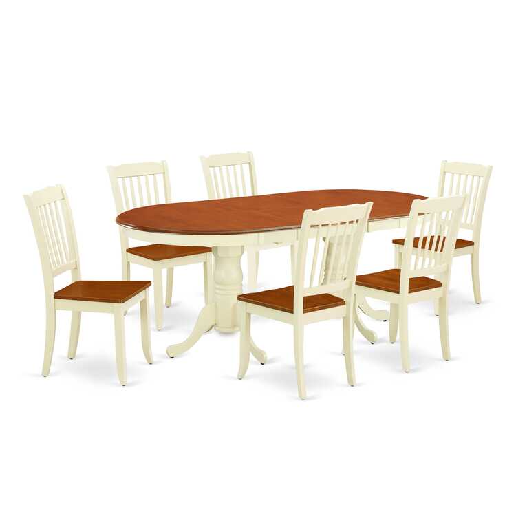East West Furniture 7 Piece Dining Set with Oval Table and 6 Wood Seat Chairs