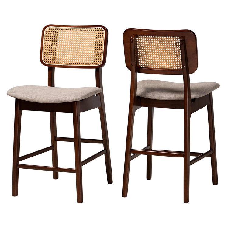 Baxton Studio Dannon Mid-Century Modern Grey Fabric and Walnut Brown Finished Wood 2-Piece Counter Stool Set image - 1