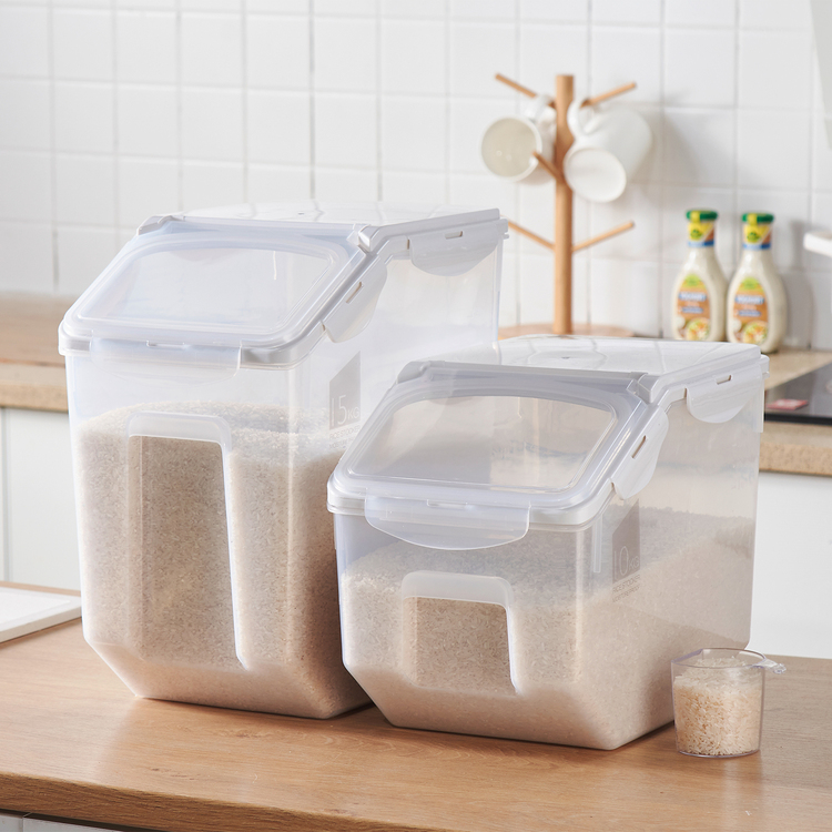 HANAMYA 30 LB Rice Storage Container with Measuring Cup, BPA free, For Rice / Grain / Pet Food / Flour, 1 count, Clear & White - Image 3