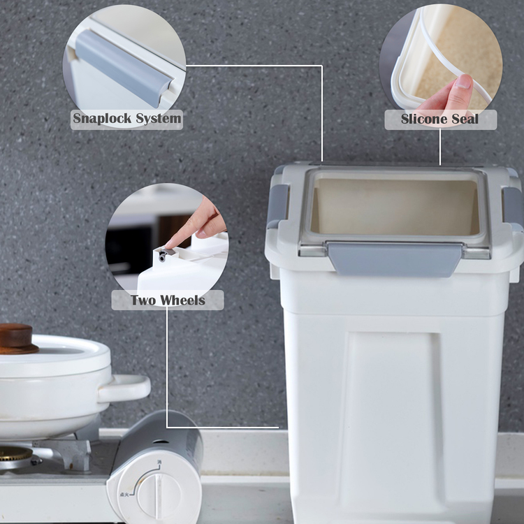 HANAMYA 20 LB Rice Storage Container with Measuring Cup, BPA free, For Rice / Grain / Pet Food / Flour, 1 count, White & Gray - Image 2