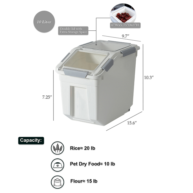 HANAMYA 20 LB Rice Storage Container with Measuring Cup, BPA free, For Rice / Grain / Pet Food / Flour, 1 count, White & Gray - Image 3