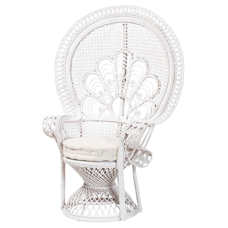 bali & pari Ediva Modern Bohemian White Natural Rattan Peacock Chair image - 1