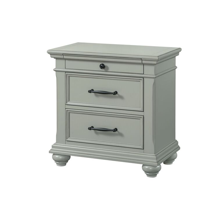 3-Drawer Nightstand with USB Ports in Grey