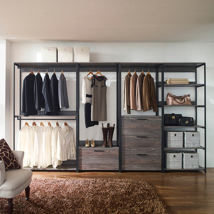 Wood and Metal Walk-in Closet with Five Shelves