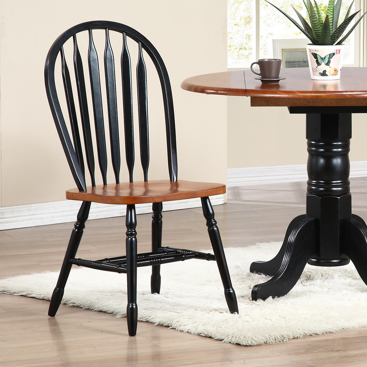 Two Tone Antique Black Cherry Distressed Dining Side Chairs Set of 2 - Image 2