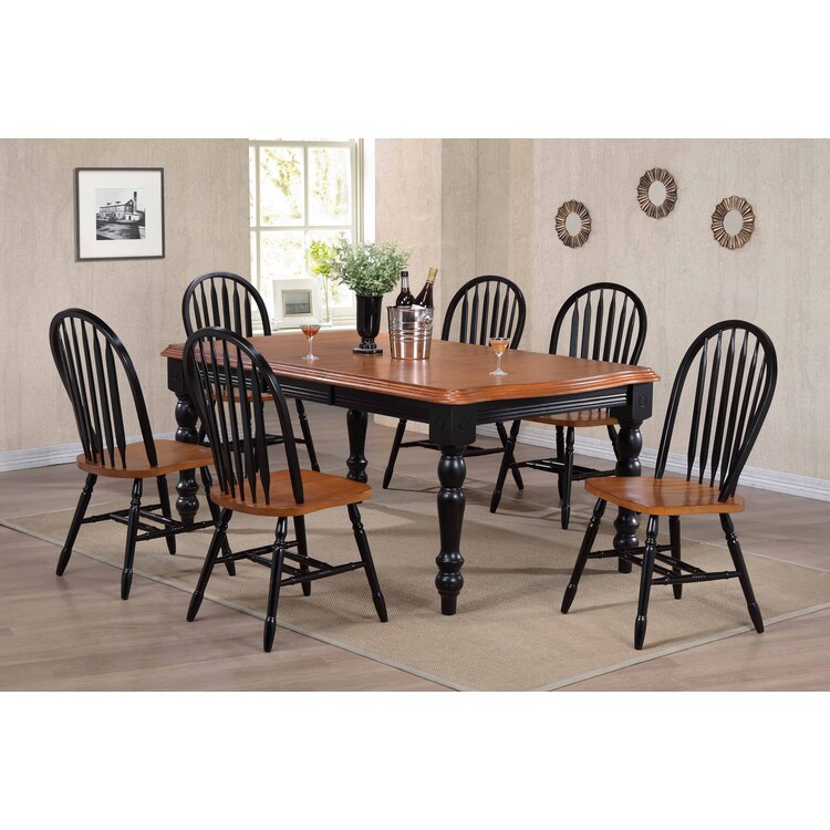 Two Tone Antique Black Cherry Distressed Dining Side Chairs Set of 2 - Image 4