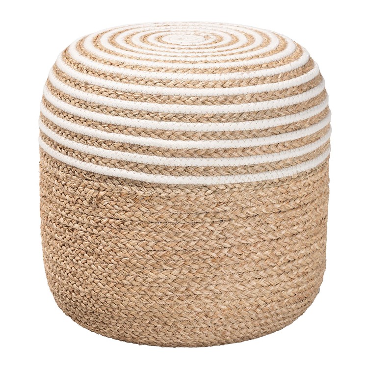 bali & pari Nequiel Modern Bohemian Natural Seagrass and Woven Rope Ottoman/Footstool image - 1
