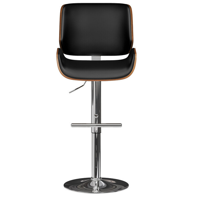 Dixie Mid Century Modern 16 in. Wood Adjustable Swivel Bar Stool in Black Vegan Faux Leather - Thumbnail 2
