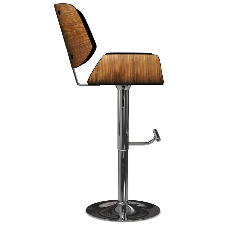 Dixie Mid Century Modern 16 in. Wood Adjustable Swivel Bar Stool in Black Vegan Faux Leather - Thumbnail 5