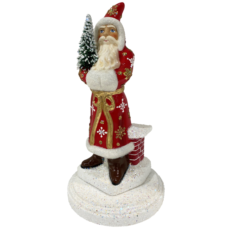 Red Paper Mache Candy Container w/ Santa Figure & Gold Flakes image - 1