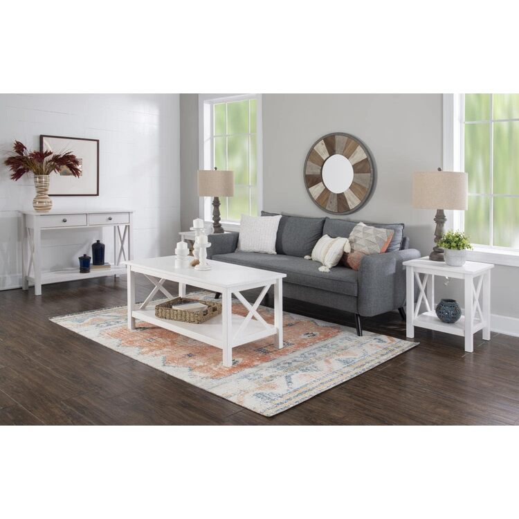 Antique White Solid Pine End Table with Display Surfaces 20x17.12 - Linon - Image 2