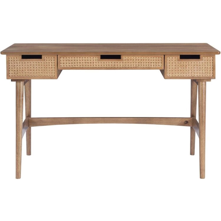 Mid Century Rattan Desk With Natural Birch Veneer - Linon - Image 3