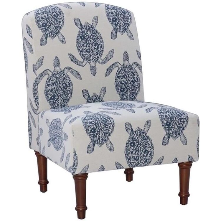 Turtle Chair Linon Coastal Accent Chair - Indigo Turtle Print Armless Chair ...