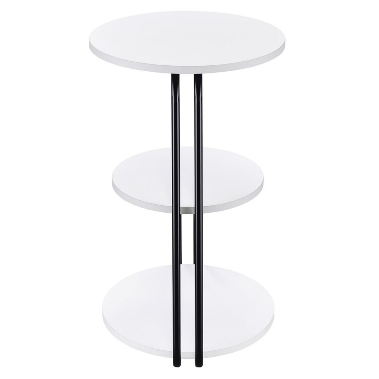 Benjara 26 Inch Side End Table, 3 Tier Design, Black Metal Frame, White ...